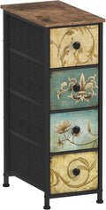 Tohomeor Narrow Storage Dresser Slim Dresser with Retro Flowers Fabric Drawers Vertical Skinny Cabinet for Small Spaces,Bathroom,Bedroom Closet Nightstand,Entryway Organizer (Retro Flower, 4 Drawers)