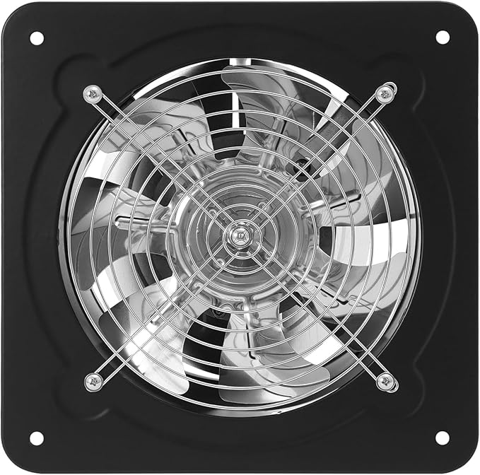 XUFOPLY 8 Inch Exhaust Fan, 110V 80W Wall Mounted Vent Fans 2600RPM Kitchen Bathroom Windows Fan Metal Extractor Fan for Attic, Garage, Window Ventilation (Black, 8 Inch)