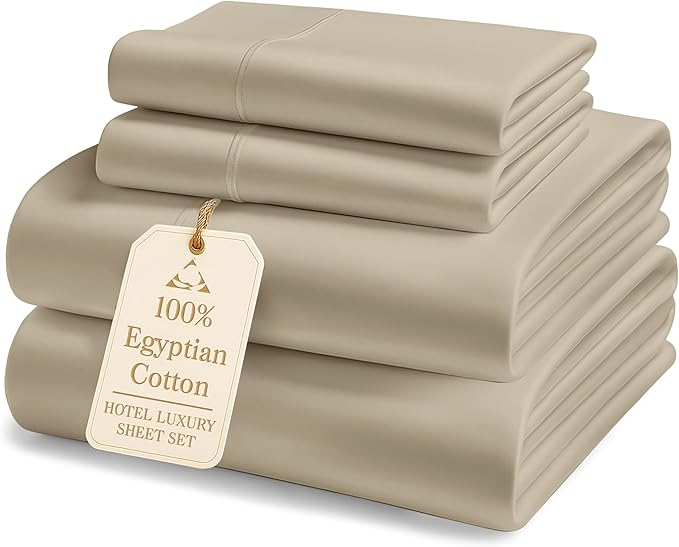 100% Egyptian Cotton Queen Size Sheets – Premium 1000 Thread Count Sheets, 15" Deep Pocket Queen Sheet Set, Silky Sateen Weave, Breathable & Fade Resistant, Soft Luxury Bedding For Holiday Home -Linen
