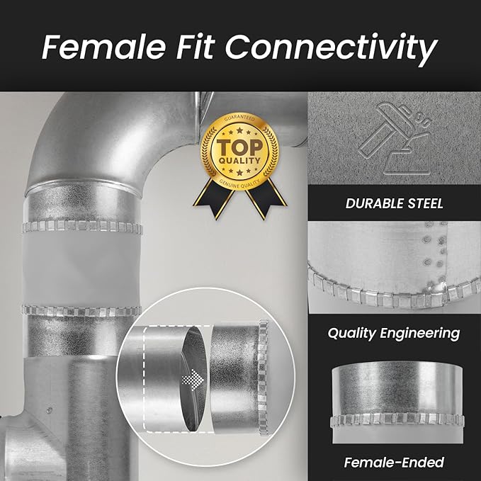 Repa Market 10" Inch Flexible Vibration And Noise Reducing Coupler - Female Fit Duct Connector – Galvanized Steel Coupling for Joining Two Male Duct Fittings – HVAC Ventilation Inline Joint