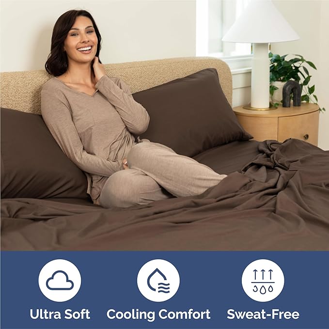 Twin 4 Piece Sheet Set - Cooling, Comfy & Breathable - Hotel Luxury Bedding, Includes Fitted Sheet for Women, Men, Kids and Teens - 1 Flat, 1 Fitted Sheet, 2 Pillowcases with Deep Pockets - Brown