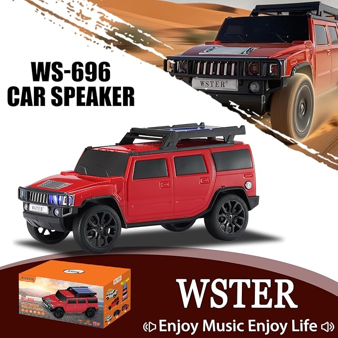 WSTER WS-696 Solar Bluetooth Replica Speaker – Portable Modern Off-Road Car Design with HD Sound, TWS, LED Party Light, USB/TF Playback, FM, Built-in Microphone, Surprise Gift(Red)