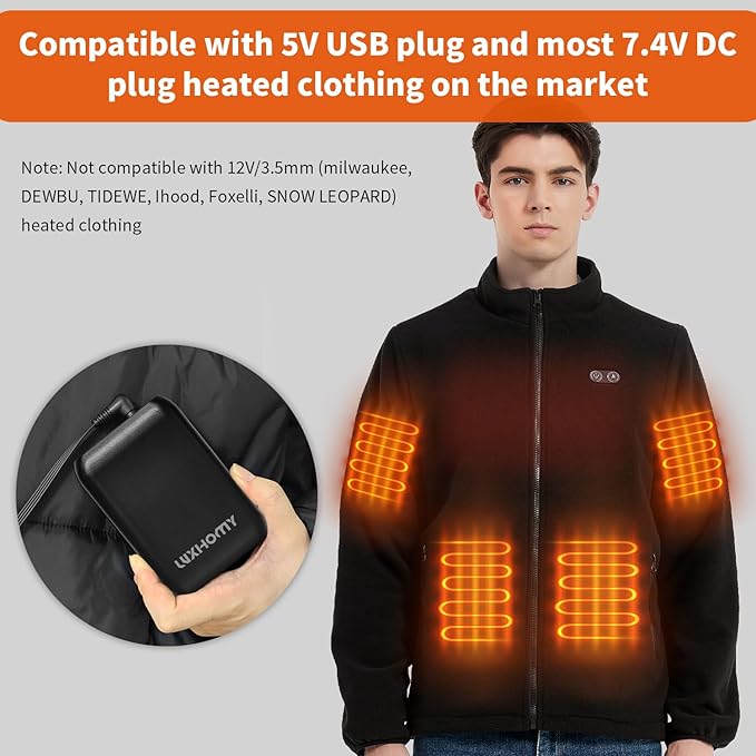 Heated Vest Battery Pack, 16000mAh 7.4V Compact Power Bank Repaclement for Heated Jacket Heated Hoodie Heated Pants Heated Chair Heated Outdoor Gear