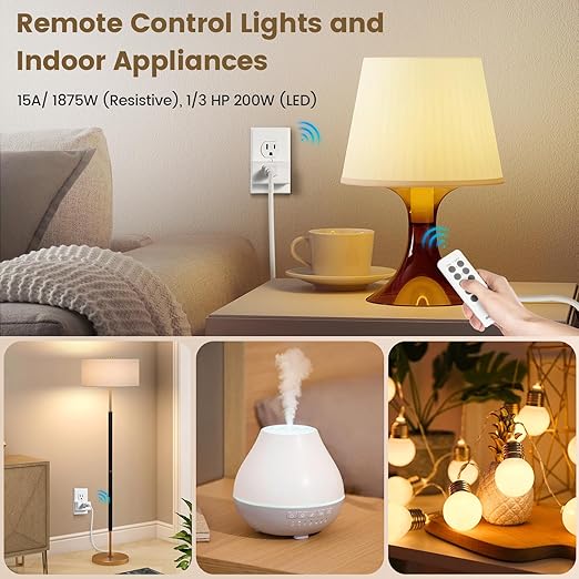 SURAIELEC Remote Control Outlet, Wireless Light Switch - 3 Outlets + 1 Remote, 15 AMP, 100FT Range, No Interference, Remote Light Switch Kit for Lamp, Fan, Christmas Tree Light, Household Appliance