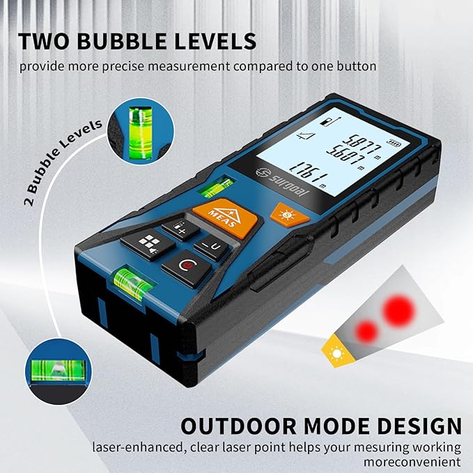 Laser Distance Meter 328ft – Digital Laser Measuring Tool with LCD Backlit Display, Area Volume Pythagorean, ±2mm Accuracy, Class II, Electronic Tape Measure for DIY Construction – AAA Battery Powered