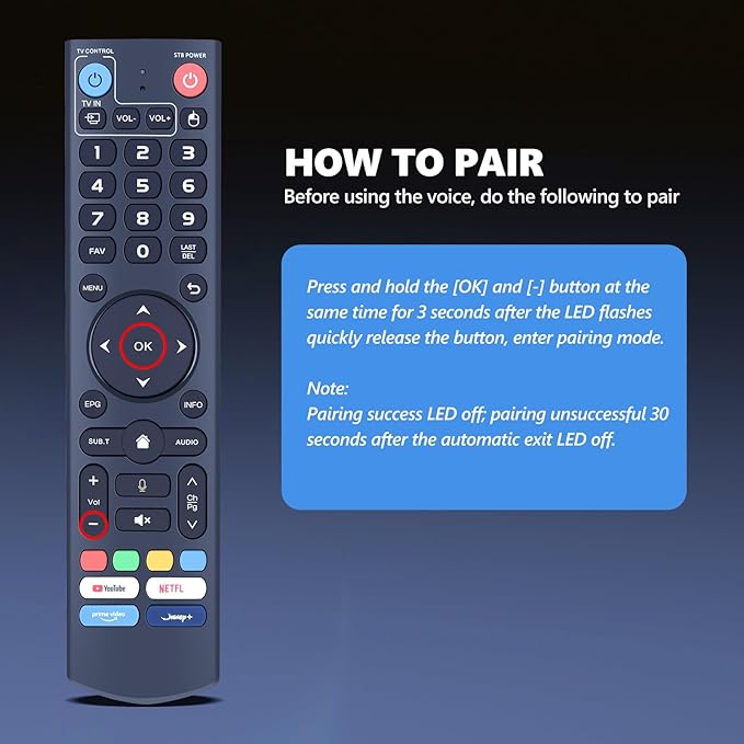 Voice Remote Control Compatible with vSeeBox V1 Pro, V2 Pro, V3 Pro, V3 Plus, V1 Max, Elite, Max, V5 Pro – Universal Replacement with Voice Function, Easy Pairing for vSeeBox Boxes