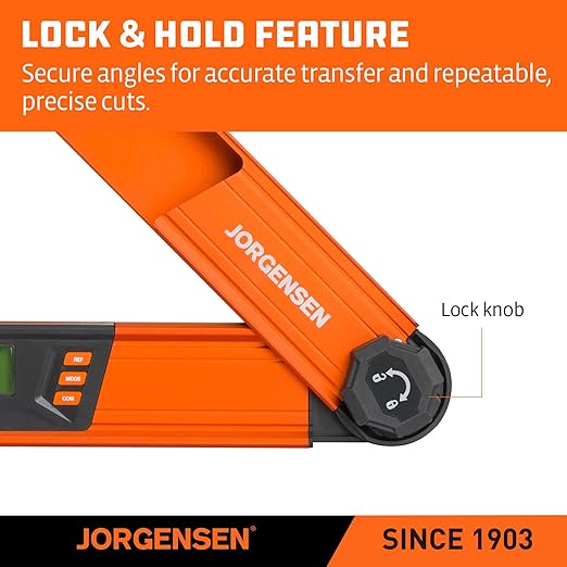 JORGENSEN Digital Angle Finder, Multi Angle Finder Tool with Backlit LCD, Protractor Digital Level with Horizontal & Vertical Bubble