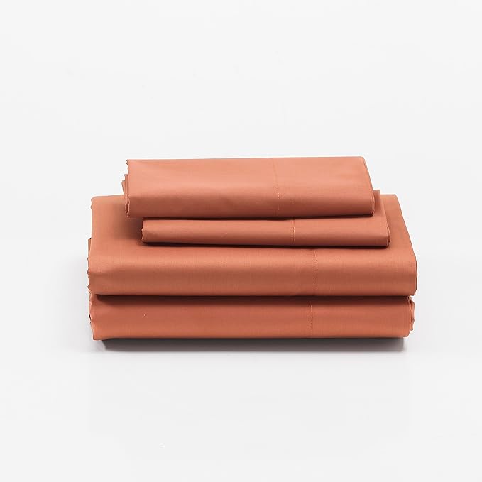 Cuddledown Dreamstead 100% Cotton Bed Sheets Set | 300 Thread Count | Luxurious Sateen Weave | Pure Combed Cotton | Soft | Wrinkle Resistant | 3 Piece Set | Red Sand | Twin | 39” x 75”