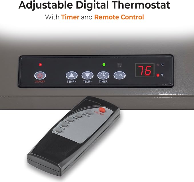 Comfort Zone 10,000W Hard-Wired Garage Heater – Industrial & Commercial Ceiling Mount, 240V Fan-Forced Heater with Remote, Digital Thermostat, Timer, 2 Heat Settings, Overheat Protection, Grey