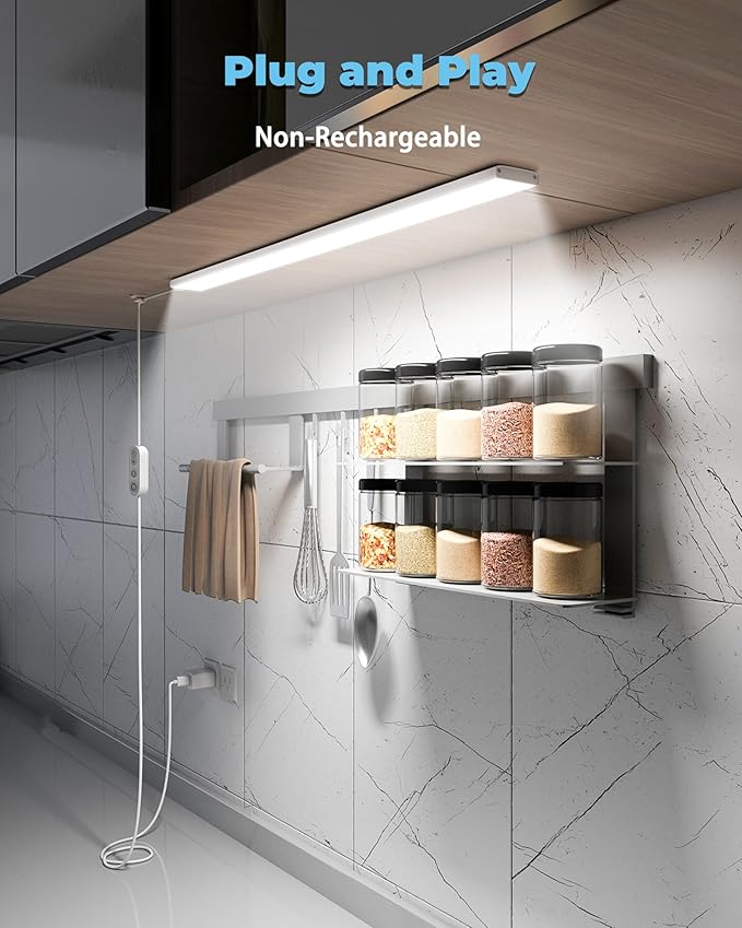 ASOKO Plug-in Under Desk Light, 24Inch LED Workbench Lights with Super Brighten 900Lumen and Smart Memory Function,3 Temps (3000K/4000K/6000K) for Kitchen Sink/Desk/Workbench