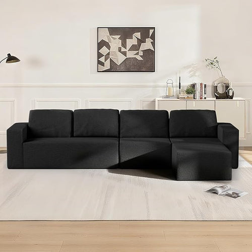 136" Modular Sectional Couch Left/Right Facing Convertible, L-Shape Modern Teddy Sofa, Deep Seat Upholstered Foam Couch for Living Room Bedroom, No Assembly Required (Black, Teddy Boucle)