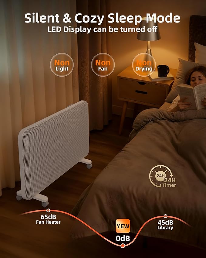 YEW Space Heaters for Lagre Room, Convection Infrared Electric Heater with 360° Whole-Room Heating, Thermostat, 24H Timer, Heaters with Tip-over & Overheat Protection for Indoor Use