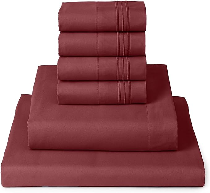Mellanni Full Sheet Set - 6-Piece Iconic Collection Bedding, (Including 4 Pillowcases), 16-Inch Deep Pocket, Easy Care, Extra Soft, Cooling Sheets, Brushed Microfiber - Brick Red