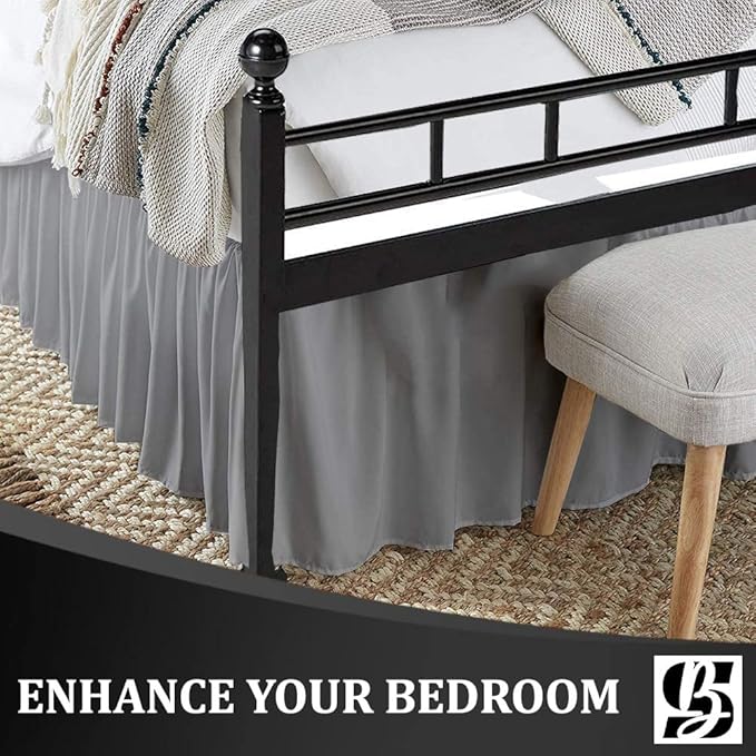 SKY BEDDINGS - King Size Ruffled Bed Skirt with Split Corners - 21 Inch Drop Dust Ruffle Bed Skirt with Platform Three Sided Coverage - 100% Microfiber, Light Grey
