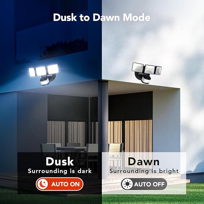 OREiN 2-Pack Motion Sensor Outdoor Flood Lights, 26W 3500LM LED Security Lights with 240° 40FT Detection, Dusk to Dawn/Auto/Test Modes, IP65 Waterproof for Garage, Yard, Porch, Driveway