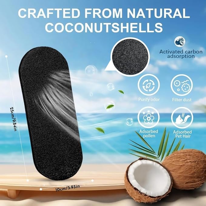 Kuenst Ceiling Fan Filters for Blades，Activated Coconut Carbon Ceiling Fan Filter Accessories Dust Catcher Fits All Ceiling Fans，Black，9.84in*3.93in