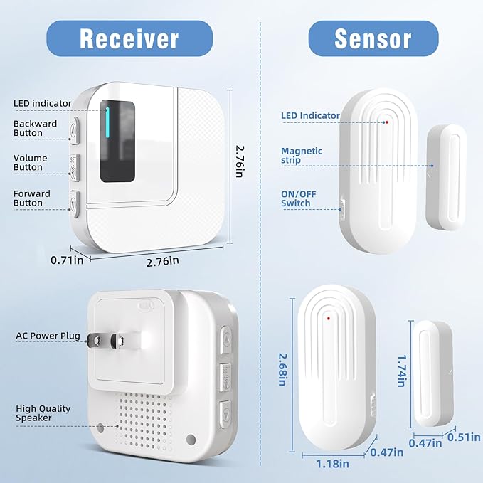 Door Chime,Sanjie WiFi Door Sensor Open Chime When Entering for Business/Home/Store/Office Alert Your Phone,Alarms for Kids Safety,500 FT Range,20 Ringtones ,4 Sensors 1 Receiver