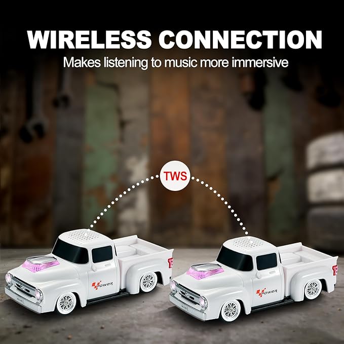 Vintage Pickup Truck Bluetooth Speaker, Retro Truck Model with HD Sound, Built-in Mic, LED Party Lights, TWS Dual Pairing, Multi-Interface Output, Portable Outdoor Speaker for Parties & Beach (WHITE)