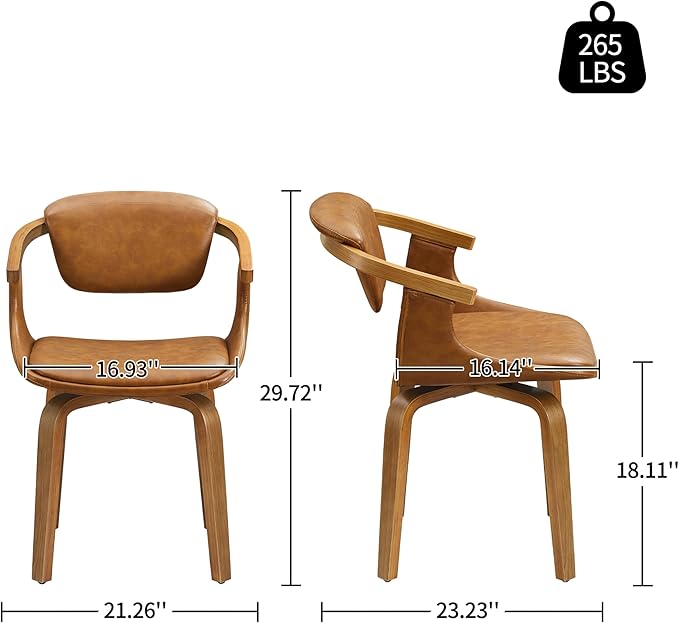 Art Leon Mid Century Modern Chair - Home Office Desk Chair Without Wheels, Faux Leather Comfy Swivel Accent Armless Chair for Living Room Bedroom Study, Retro Brown