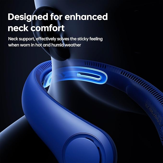JISULIFE Portable Neck Fan Upgraded, Neckbrace Personal Hands Free, 5 Speed Gears Adjustment, 6000 mAh Wearable Bladeless Quiet Rechargeable for Outdoor Indoor, Gifts for Women Men- Dark Blue