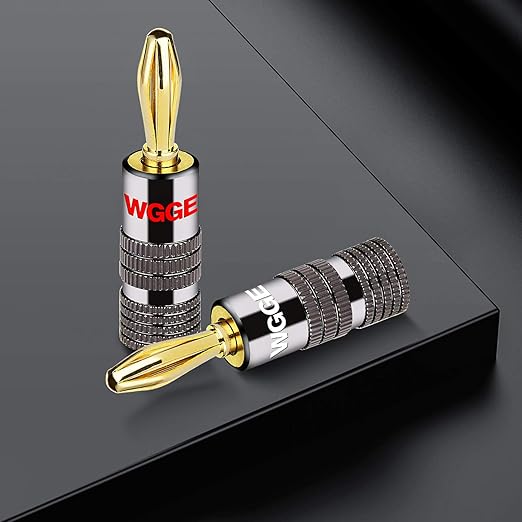 WGGE WG-029 Banana Plugs Audio Jack Connector, 24k Gold Dual Screw Lock Speaker Connector for Speaker Wire, Wall Plate, Home Theater, Audio/Video Receiver, and Sound Systems ((6 Pairs (12 Plugs)))