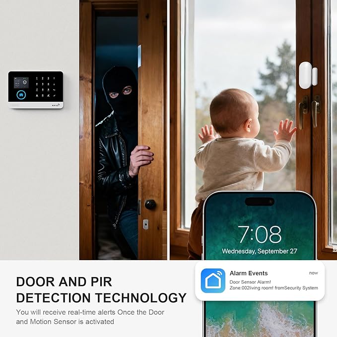 LWOHSI Alarm Systems with 2MP HD Security Camera,Wireless 4G/WiFi Home Security Systems with Door Sensors,Tuya APP Alerts,24/7 Professional Monitoring,Work with Alexa,DIY Customized Installation