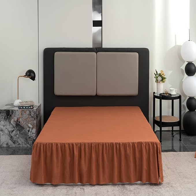Bed Skirt Queen Size Ruffled Bed Skirt with Split Corners, Queen Bed Skirt 18 Inch Drop, TSUTOMI Queen Size Bed Skirt Terracotta for Ruffled Bed Skirt with Split Corners, Bed Skirt Queen Size