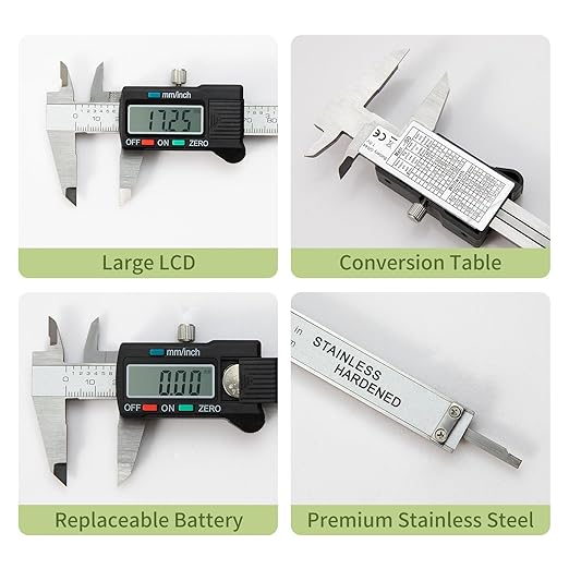 SCITOOLS Digital Caliper 0-6" Measuring Tool with Metal Ruler, Micrometer Caliper with Auto-Off Feature, Interchangeable Between inches and millimeters for DIY/Household and 3D Printing, Black