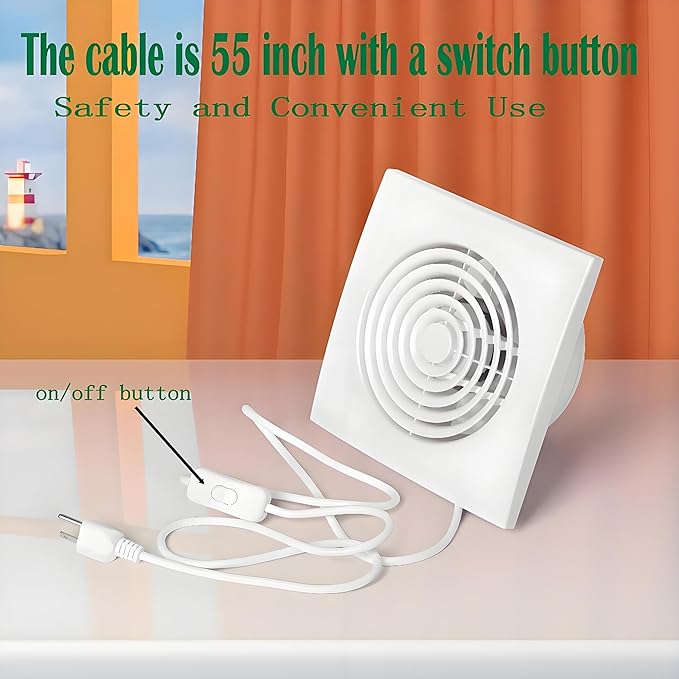 JOANAJO 6 Inch Exhaust Fan Bathroom Exhaust Fan Damper ABS Waterproof Ventilation Fan for Kitchen Garage Bedroom Home Office Ceiling window & Wall Mount White
