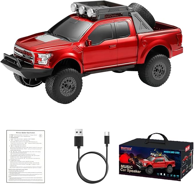 WS-589 Rugged Pickup Truck Bluetooth Replica Speaker – Portable Audio with TWS, LED Party Lights & HD Stereo | Unique Surprise Gift for Music & Truck Lovers(Red)