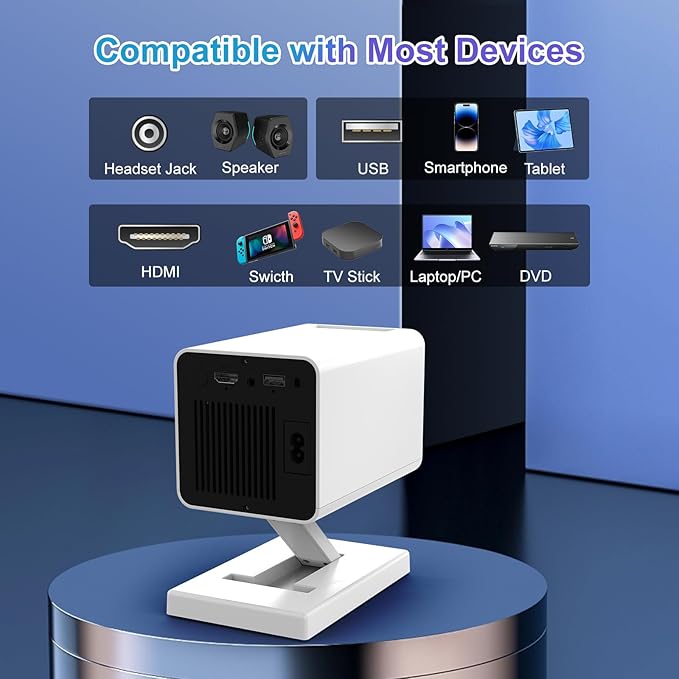 [Built-in Apps & 2026 Upgraded] Mini Projector｜Portable Projector 1080P/4K Support｜Smart Projector with Auto Keystone Correction｜Home/Movie Projector for Phone/TV Stick/Laptop