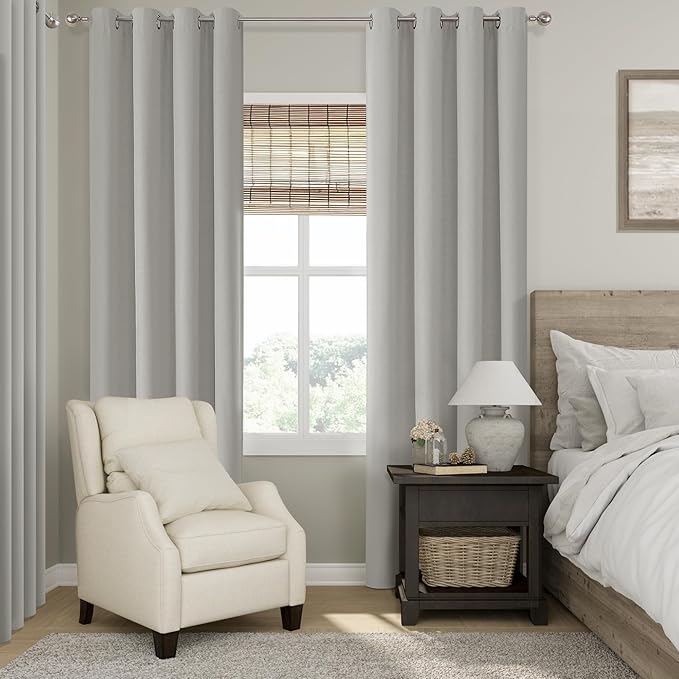 ChrisDowa 100% Blackout Light Grey Solid Curtains 84 Inches Long 2 Panels for Bedroom Living Room,Farmhouse Room Darkening Thermal Insulated Soundproof Grommet Top Window Treatment Drapes,52x84