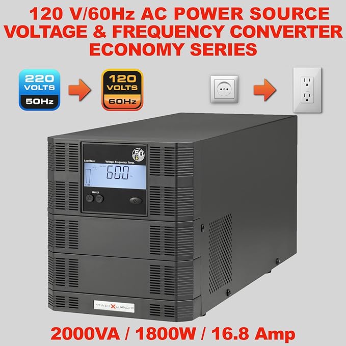 Voltage & Frequency Converter & Transformer - Step-Down 220V 50Hz to 120V 60Hz - Continuous Power, Smart Protection Features, Pure Sine Wave Output – PowerXchanger EX-12