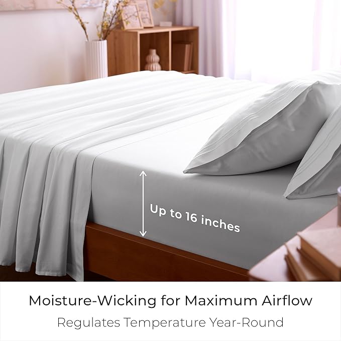 Mellanni Split King Sheet Set - 7-Piece Iconic Collection Bedding, (Including 4 Pillowcases), 16-Inch Deep Pocket, Easy Care, Extra Soft, Cooling Sheets, Brushed Microfiber - White
