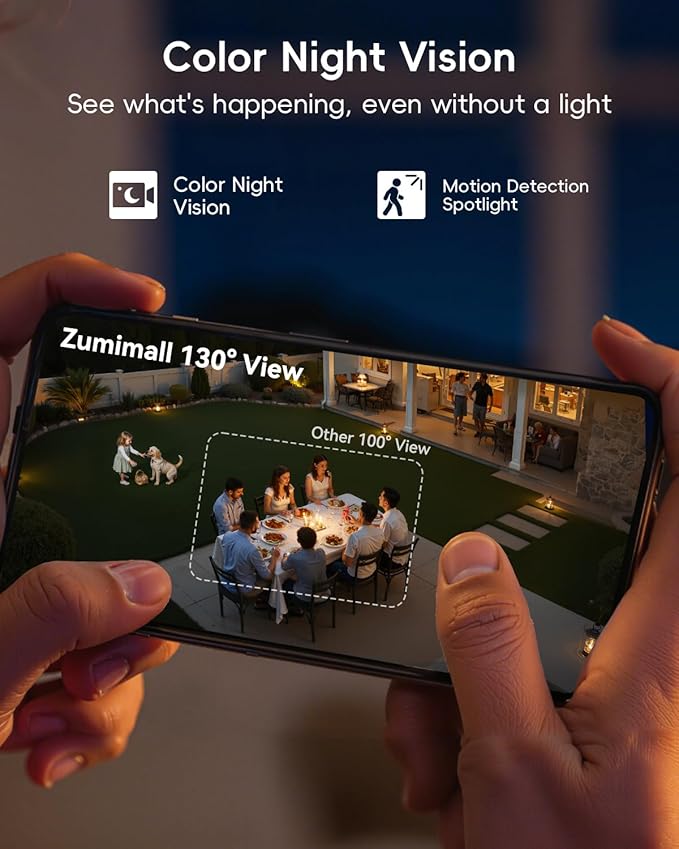 ZUMIMALL 2K Security Cameras Wireless Outdoor, Magnetic Mount, 130° View Outdoor Camera Wireless, 2.4G WiFi Battery Camera Indoor/AI Detection/3MP Color Night Vision/2-Way Talk/Cloud/Alexa/IP66