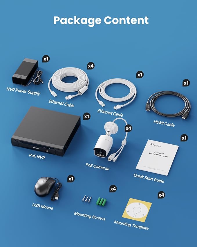 Loocam 5MP Smart Home Security System with Color Night Vision | 8CH NVR & 4 PoE Cameras, AI Person/Pet/Vehicle Detection, Two-Way Audio, 24/7 Recording with 2TB HDD