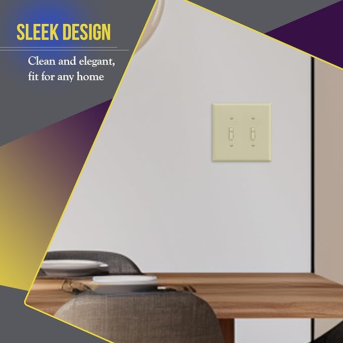 ENERLITES Toggle Light Switch Wall Plate, Gloss Finish, Midway Size 2-Gang 4.88" x 4.92", Unbreakable Polycarbonate Thermoplastic, UL Listed, 8812M-I, Ivory