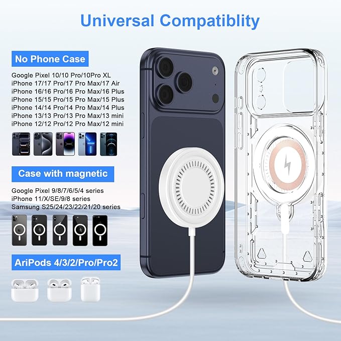 for iPhone 17 Pro Max Magsafe Charger 2Pack Magnetic Wireless Charger for iPhone 17/16/15/14/13/12 Series& AirPods, Wireless Fast Charging Pad With USB-C/A Ports,Pixelsnap Charger for Google 10 Series