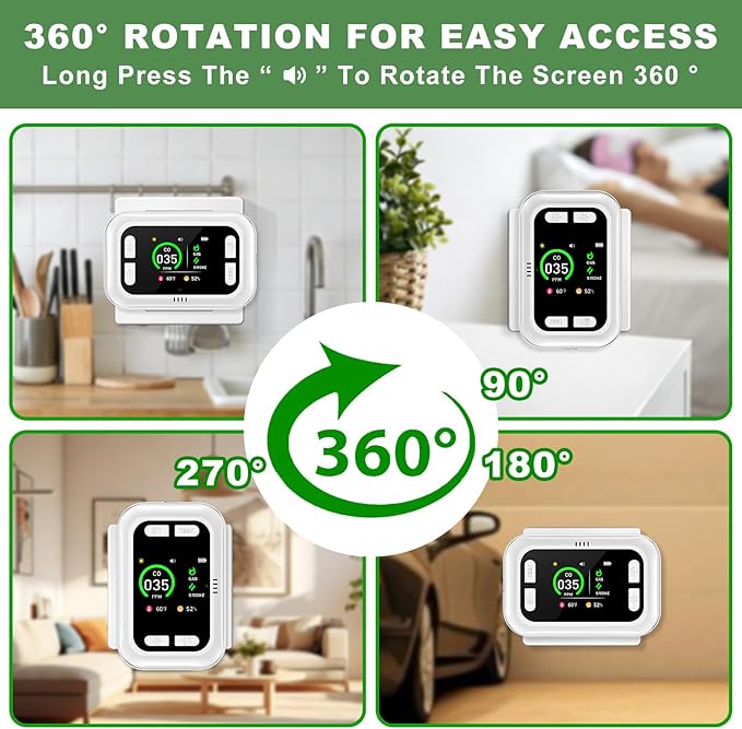 Carbon Monoxide Detector Plug in Wall, 5 in 1 Natural Gas Detector & Smoke Alarm with HD Digital Screen, Portable Smoke Detector for Travel, CO Propane Gas Detector for Home Hotel Camping RV (White)