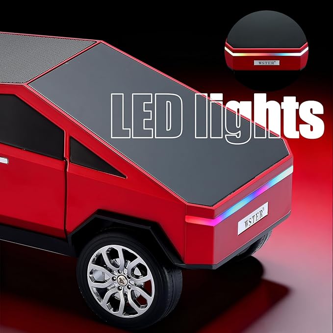 WSTER Portable Car Model Bluetooth Speaker with HD Stereo Sound, TWS Dual Pairing, LED Display, Truck-Style Wireless Speaker for Home, Office, Gaming & Collectible Display (RED)
