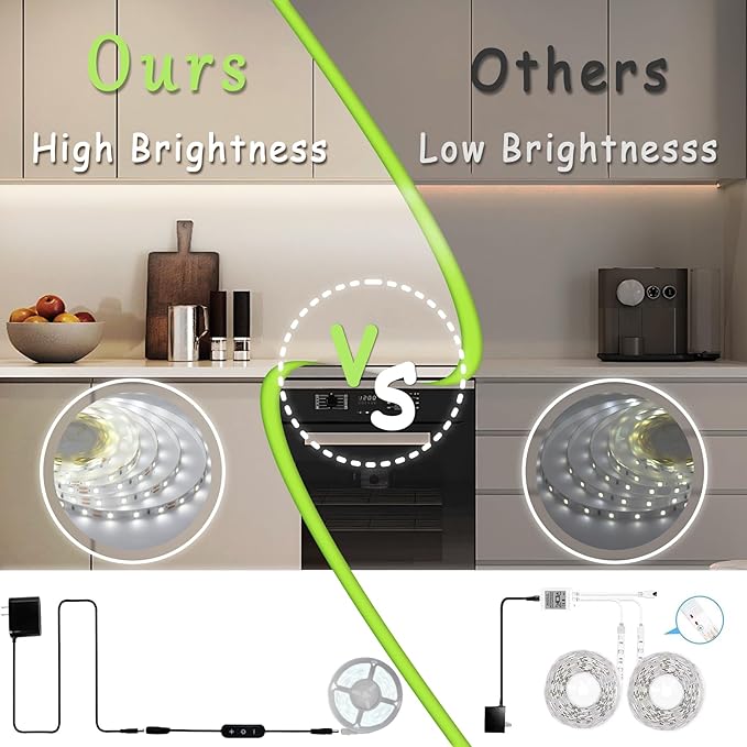 Aalnfe 2 Set Led Strip Lights for Bedroom Dimmable 10 FT 180 LEDs Rope Light Flexible Super Bright White Tape Lights for Ceiling Room Home Decor Luces LEDs （20FT）