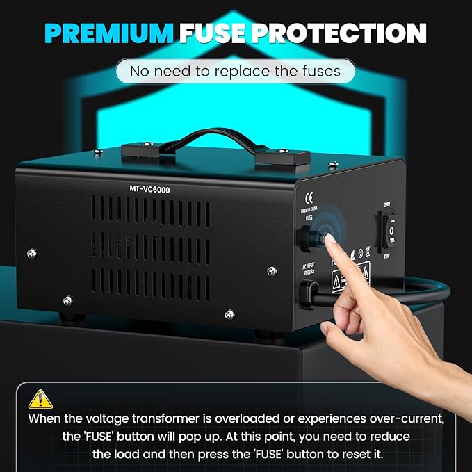 6000W Voltage Converter Transformer(110V to 220V or 220V to 110V) Step Up/Down Converter 110/120 Volt - 220/240 Volt w/US Power Cord,Circuit Breaker Protection, LCD Screen Display