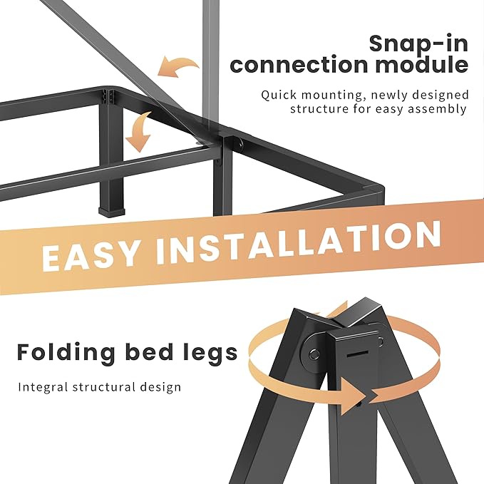 4 Inch Twin Heavy Duty 3500 lbs Bed Frame with Round-Corner Legs & Anti-Squeak Design – Quick Assembly Metal Platform, No Box Spring Needed