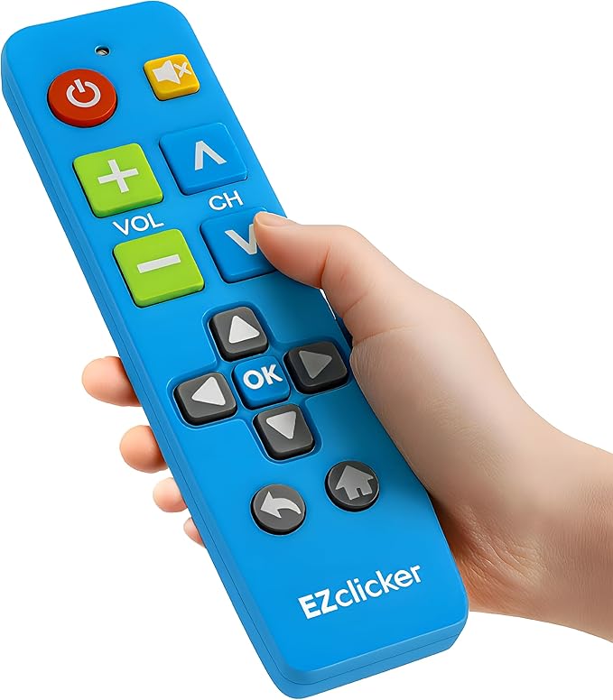 EZclicker Plus Big Button Universal TV Remote (Blue) Simple Easy to Use, Works with Major TV Brands (2xAAA Batteries Not Included)