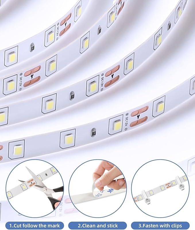 JNGMAIR 66ft LED Strip Lights with Remote, 6500K Daylight White Dimmable Tape Lights, 12V 1200 LEDs 2835 Strong Adhesive Rope Lights for Cabinet Kitchen Ceiling Closet Vanity Mirror Stairway Basement