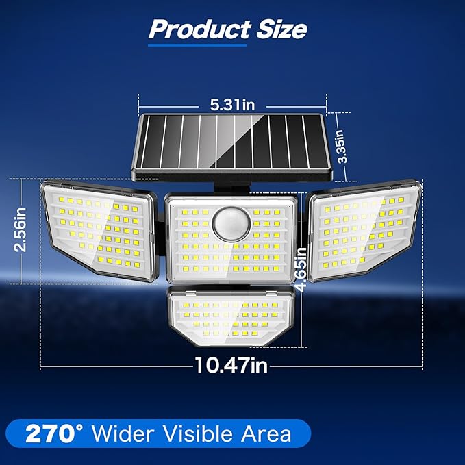 Adewalk 3000LM Solar Outdoor Lights - 2Packs 188 LED Security Lights with Remote Control, 4 Heads Motion Sensor Lights, IP65 Waterproof 270° Wide Angle Flood Wall Lights for Home Darkroom Backyard