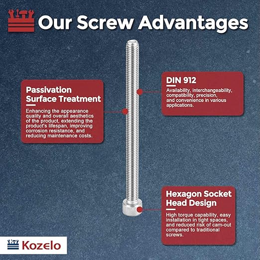 Kozelo 2pcs Socket Head Cap Screws - [M10-1.5 x 140mm] 304 Stainless Steel Allen Socket Drive for Electrical Motor 3D Printing Fan Engine Replacement Use, Silver