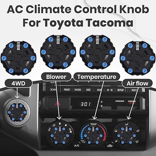 4 Pack - 2nd Gen Tacoma Accessories AC Knob Upgrade - 2005,2006,2007,2008,2009,2010,2011,2012,2013,2014,2015 Tacoma Climate Control Dial Mods Set - for Toyota Interior Replacement Kit