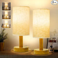Small Cordless Touch Bedside Table Lamps Set of 2,Minimalist Dimmable Battery-Powered Desk Lamps with Round Fabric Linen Shade,Mini Nightstand Warm Night Lights for Bedroom,Home,Living Room,Office
