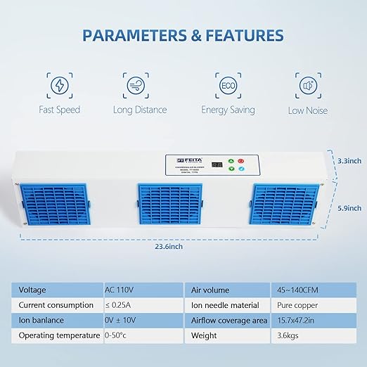 FEITA Ionizing Air Blower New Cleaning Type Anti Static Ionizer Fan ESD Ionizer Static Eliminator Anti-static Blower Suspended Multi-ESD Fan